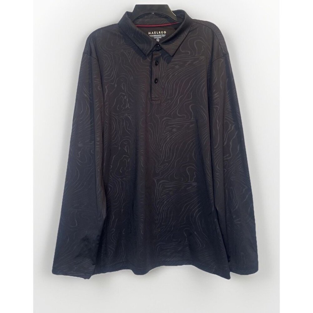 Maelreg Men’s Black Swirl Long Sleeve Performance Polo Shirt Stretch Golf Sz 2XL